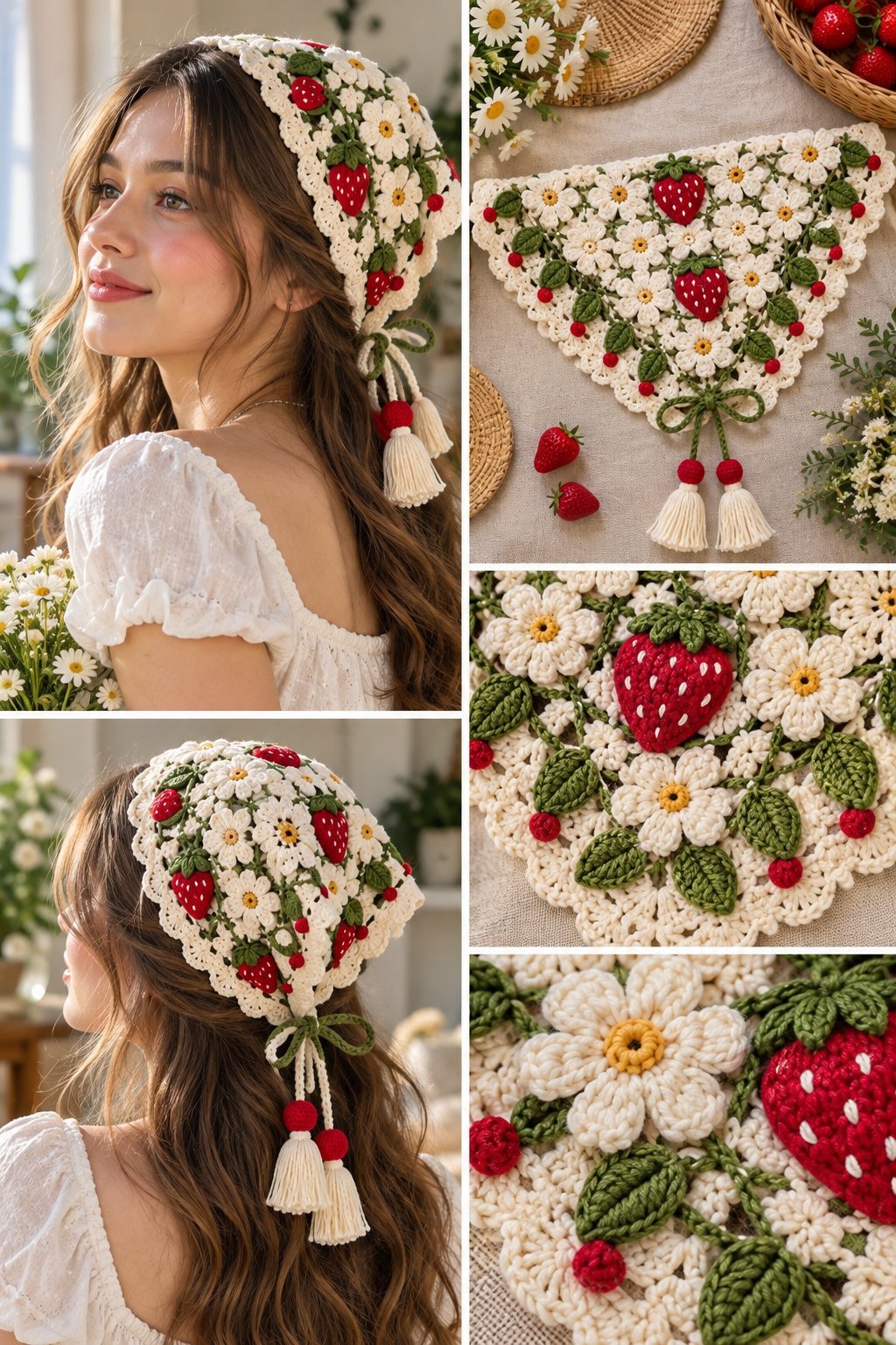 Strawberry Blossom Headscarf Crochet Pattern