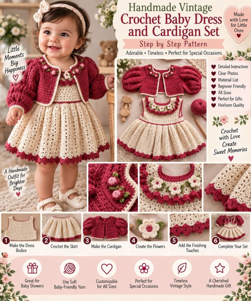 HANDMADE VINTAGE CROCHET BABY DRESS