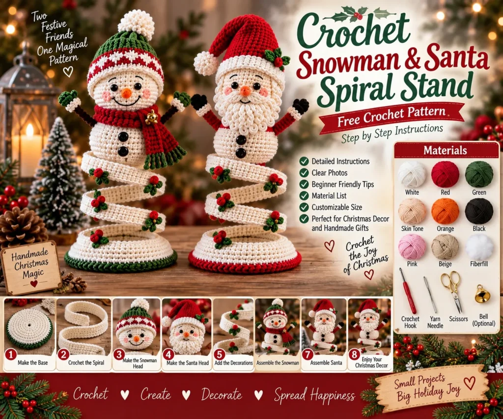 Crochet Snowman & Santa Spiral Stand Pattern
