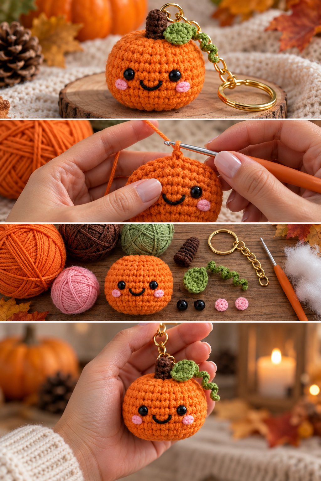 Crochet Pumpkin Keychain Pattern for Halloween Gift Projects