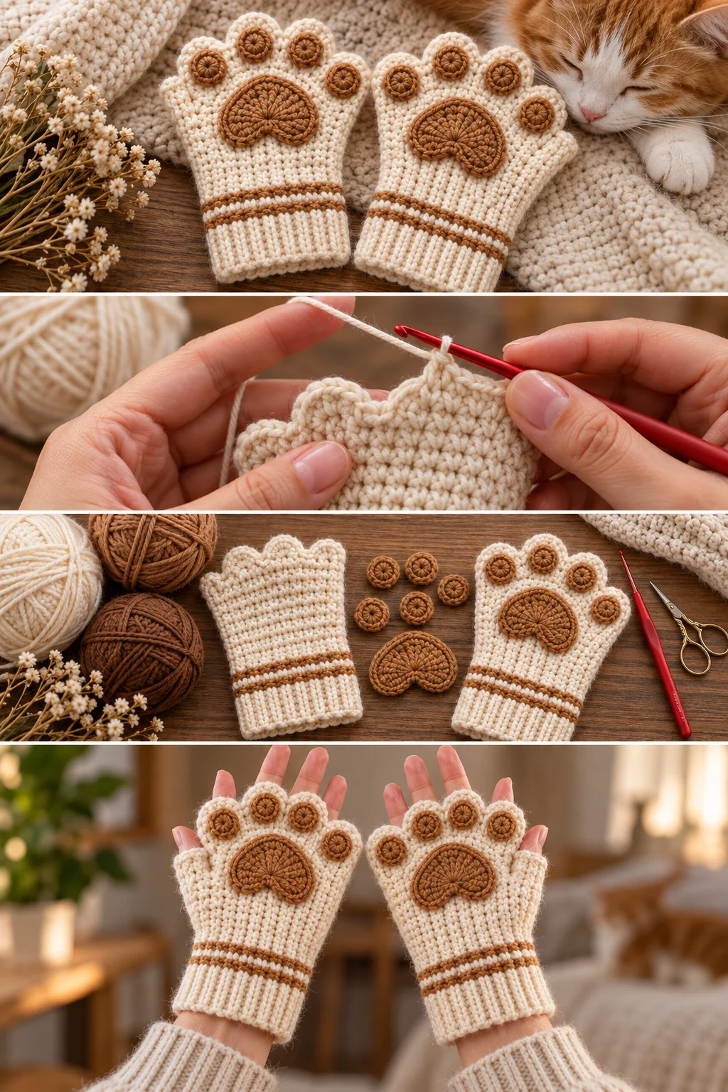 Cat Paw Mittens Free Crochet Pattern
