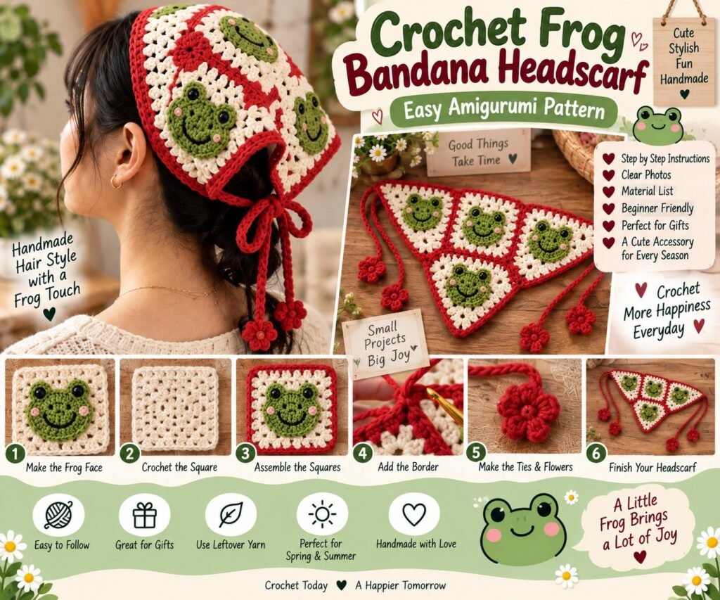 CROCHET FROG BANDANA HEADSCARF