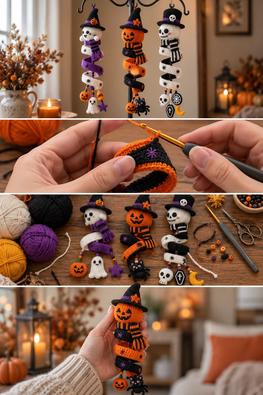 Halloween Crochet Ornament Display | Spooky Spiral Décor Pattern