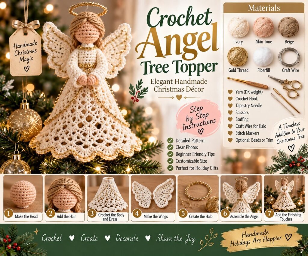 Crochet Angel Tree Topper — Elegant Handmade Christmas Décor