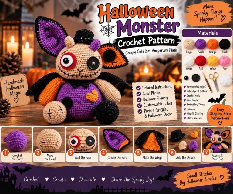 Halloween Monster Crochet Pattern, Creepy Cute Bat Amigurumi