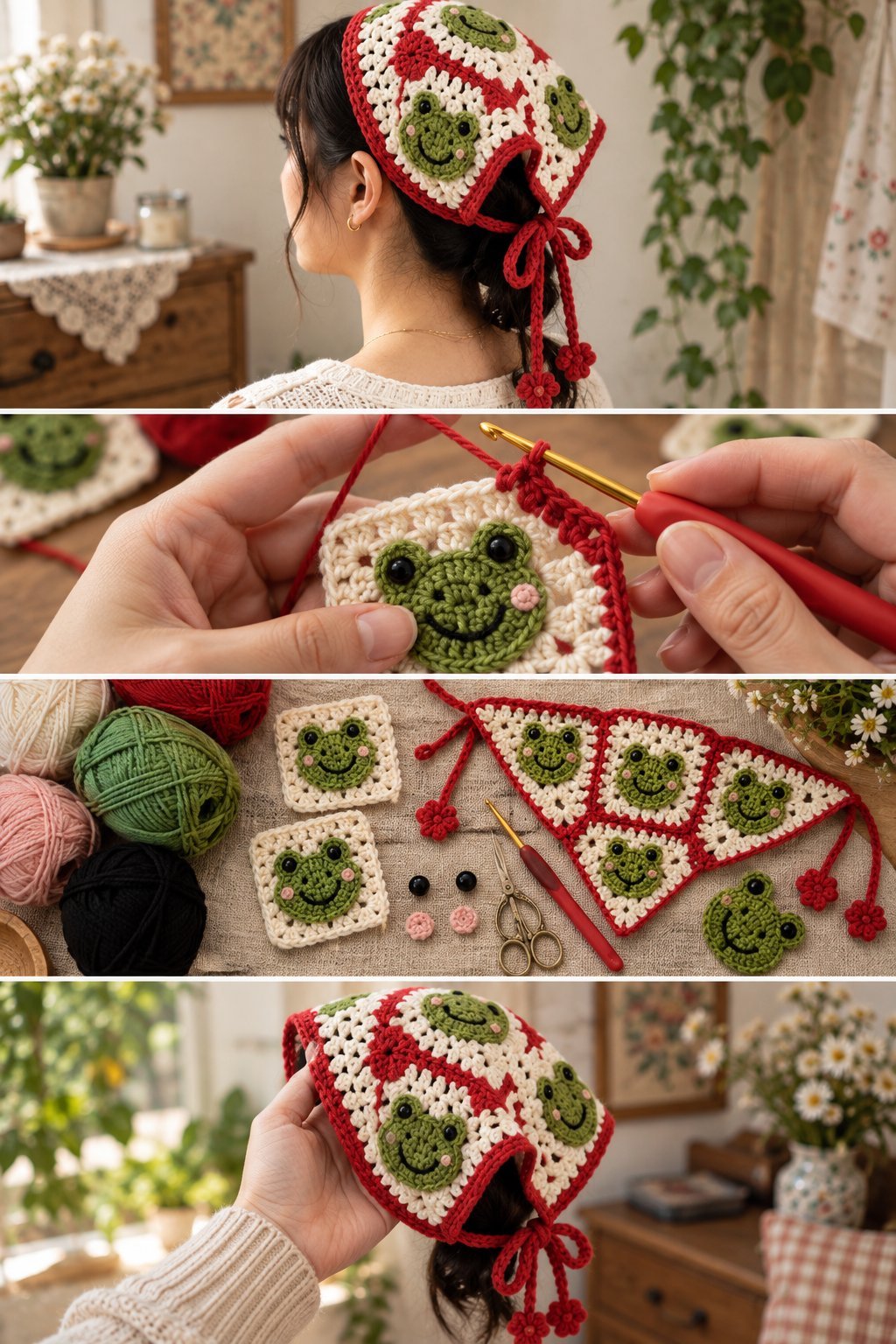CROCHET FROG BANDANA HEADSCARF