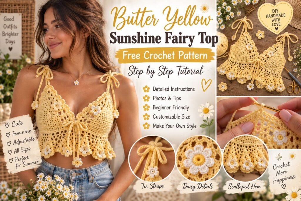 Butter Yellow Sunshine Fairy Top – Free Crochet Pattern