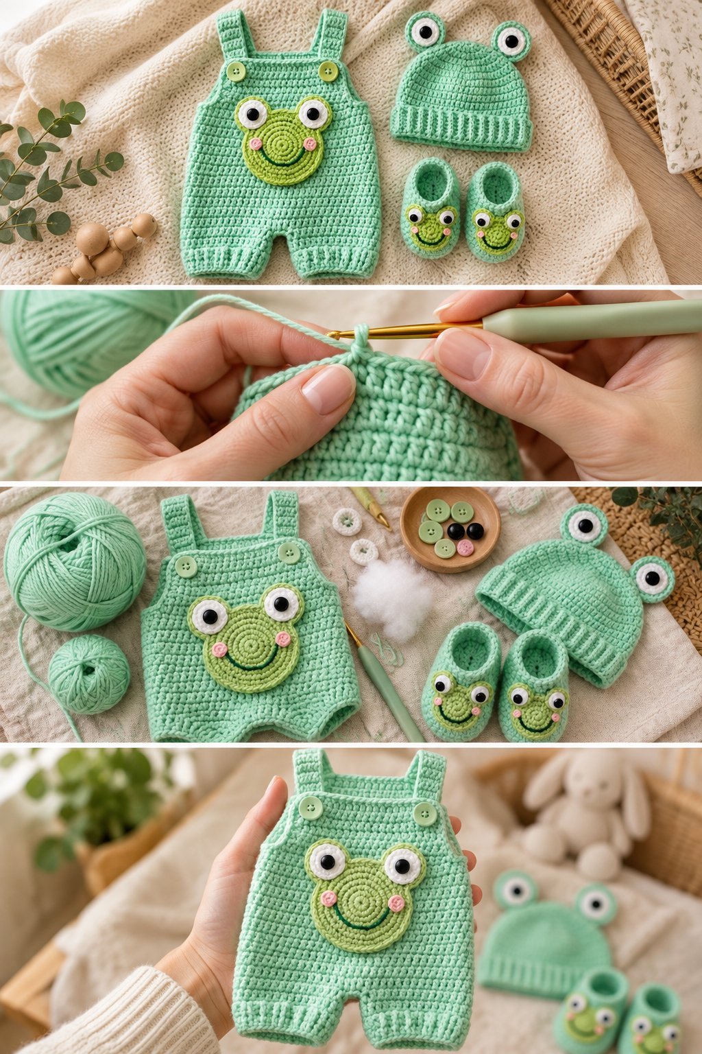 Mint Green Frog Baby Romper Set Free Crochet Pattern