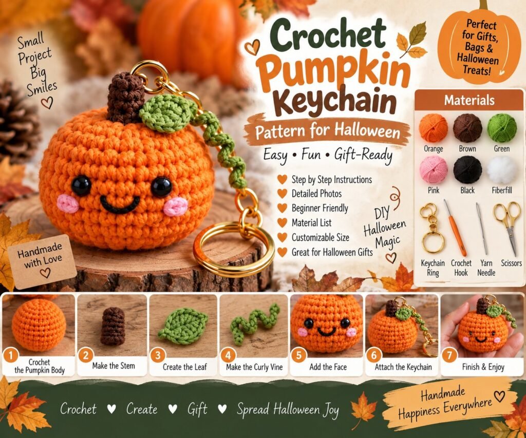 Crochet Pumpkin Keychain Pattern for Halloween Gift Projects