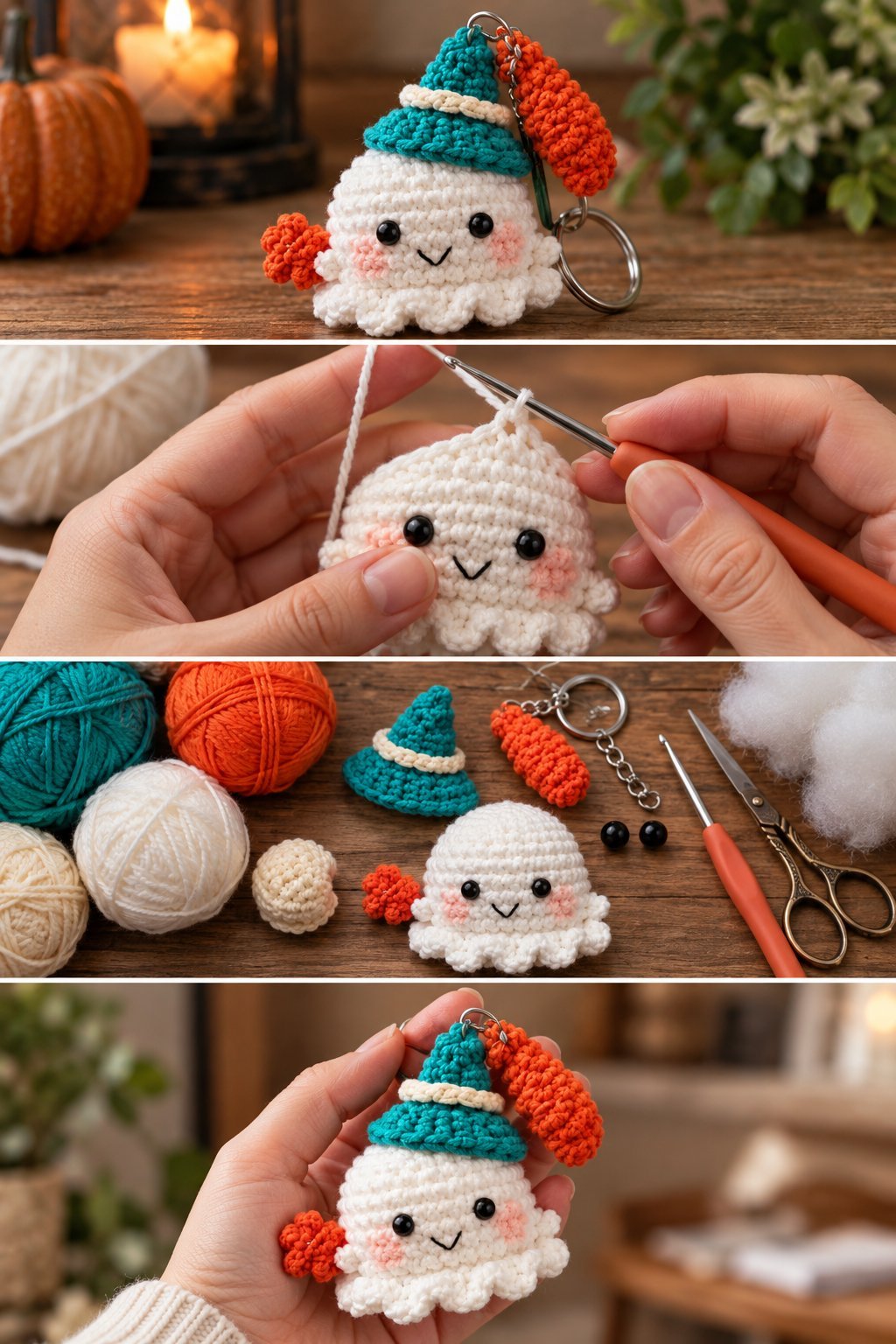 Crochet Mini Pocket Ghost Amigurumi Keychain Pattern