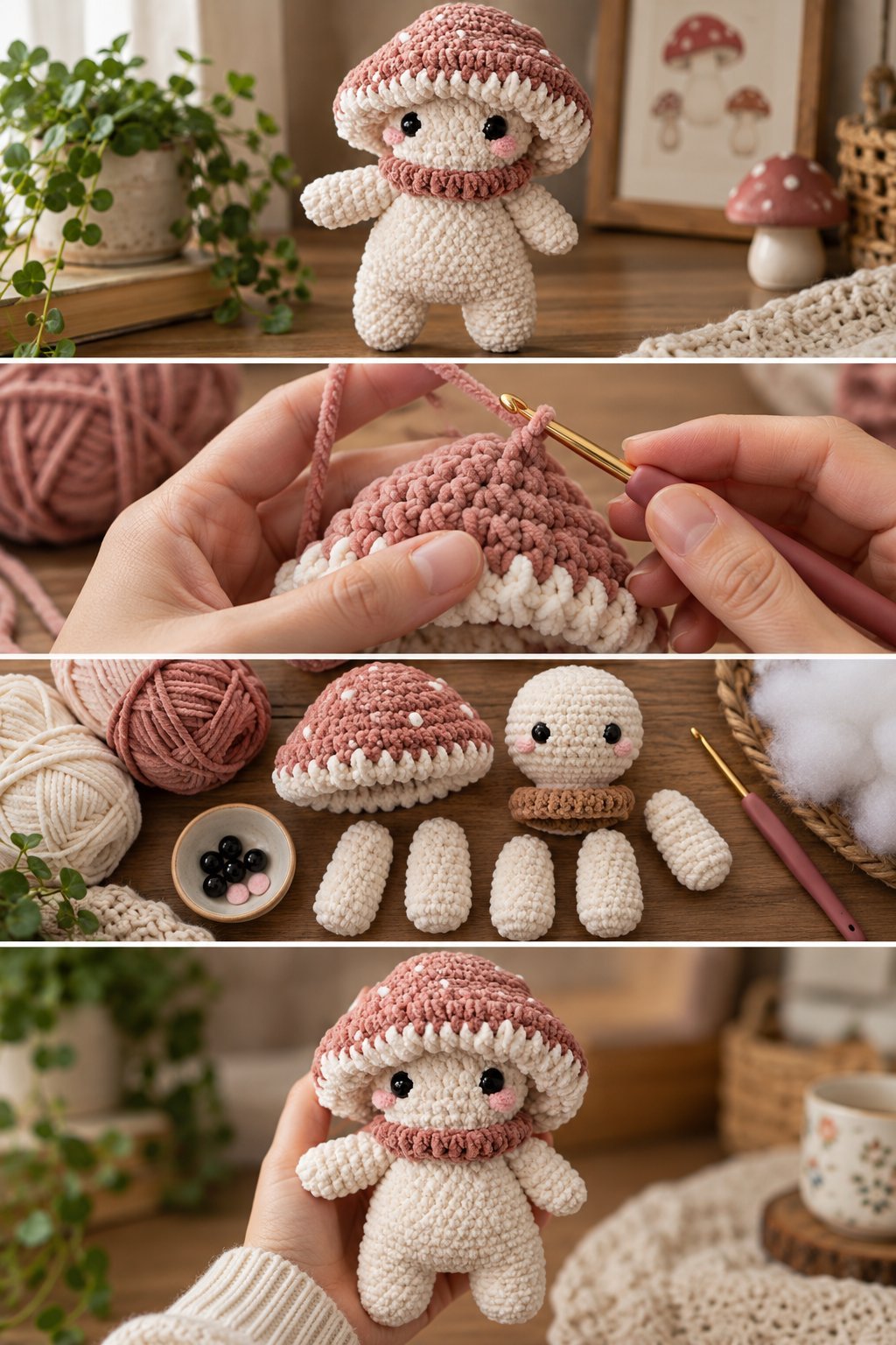 Cute Mushroom Plushie Crochet Pattern & Amigurumi Toy