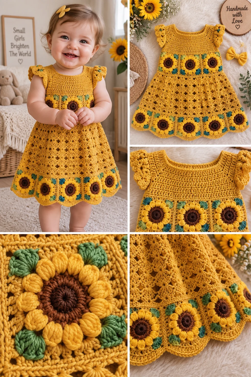 Crochet Sunflower Baby Dress Free Pattern