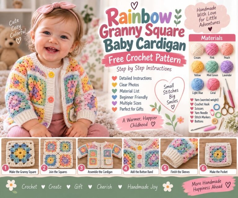 Rainbow Granny Square Baby Cardigan Free Crochet Pattern