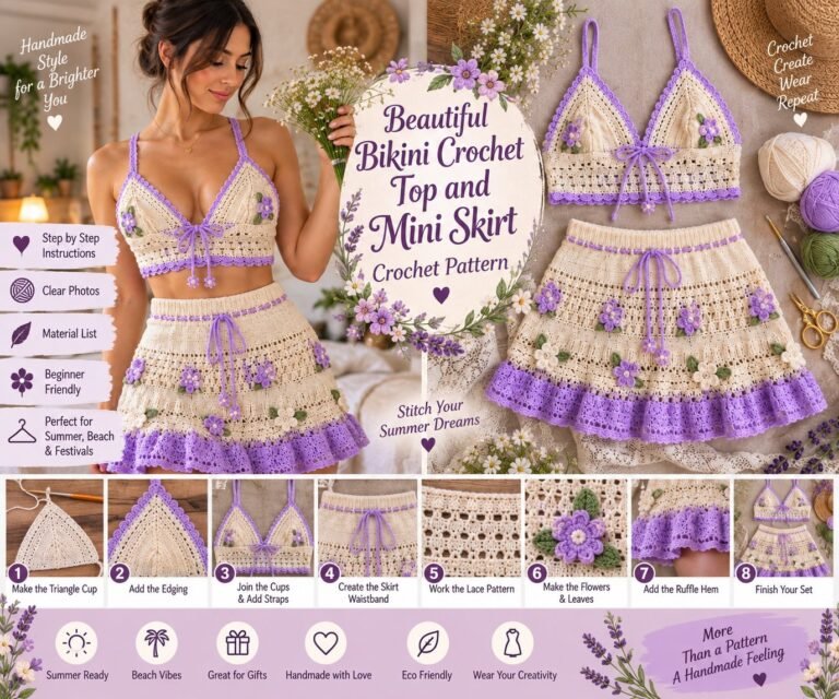 BEAUTIFUL BIKINI CROCHET TOP AND MINI SKIRT