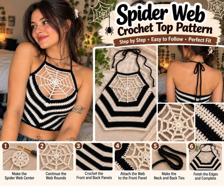Spider Web Crochet Top: A Bold Black and White Halter Design