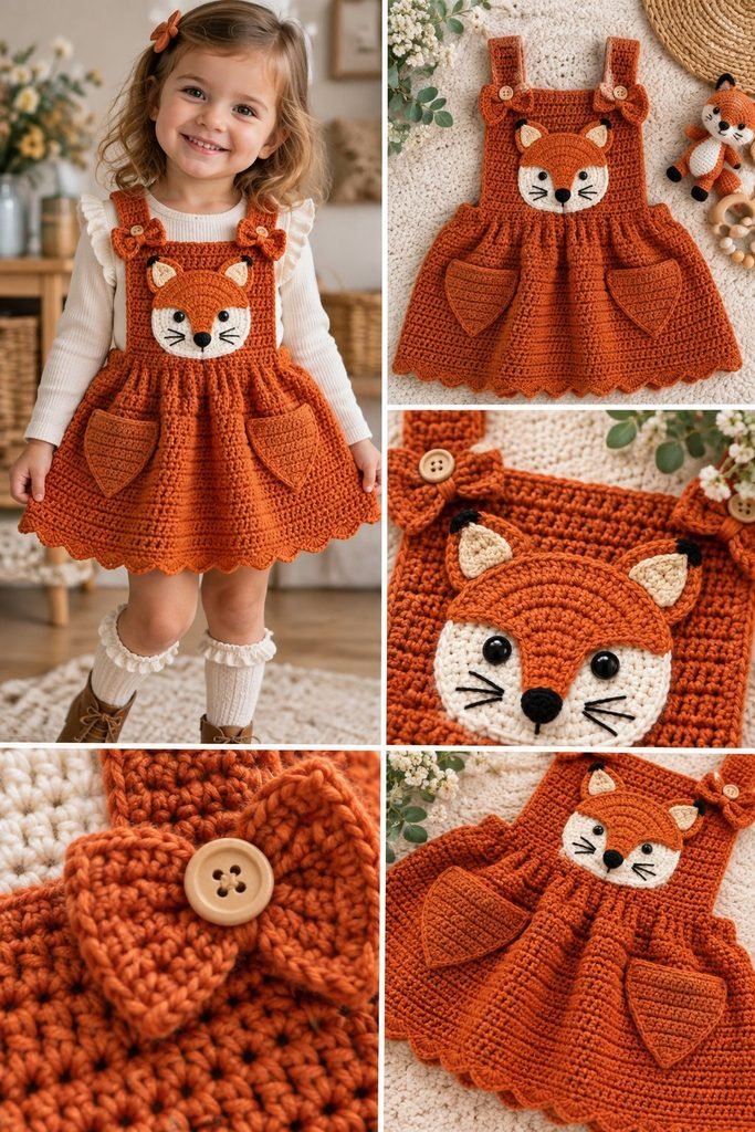 Fox Pinafore Baby Dress – Free Crochet Pattern