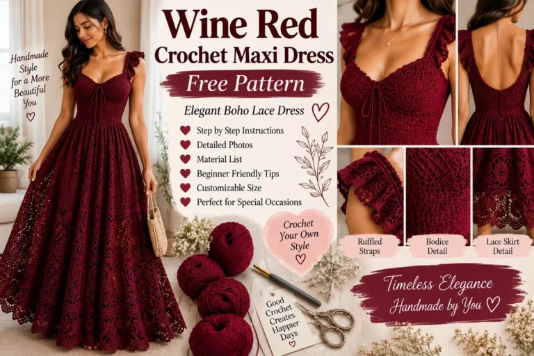 Wine Red Crochet Maxi Dress | Elegant Boho Lace Dress