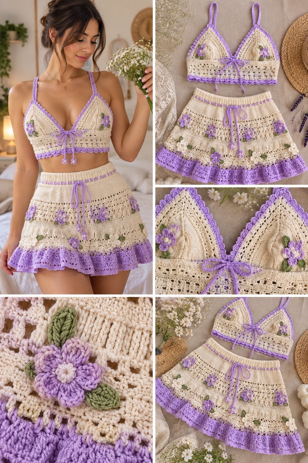 BEAUTIFUL BIKINI CROCHET TOP AND MINI SKIRT