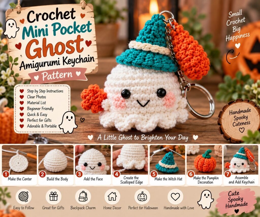 Crochet Mini Pocket Ghost Amigurumi Keychain Pattern