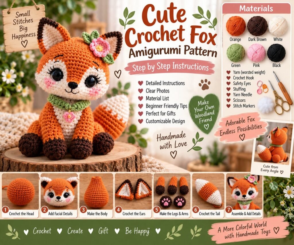 Cute Crochet Fox Amigurumi Pattern