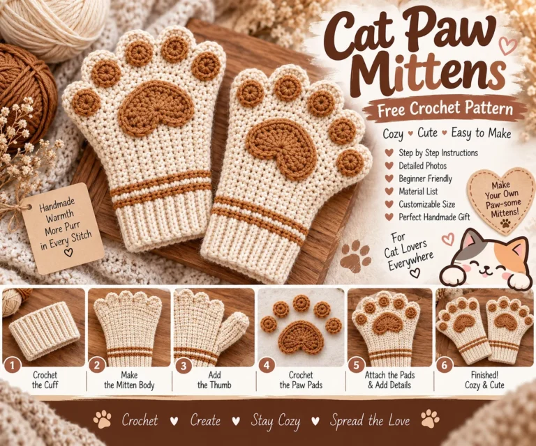 Cat Paw Mittens Free Crochet Pattern