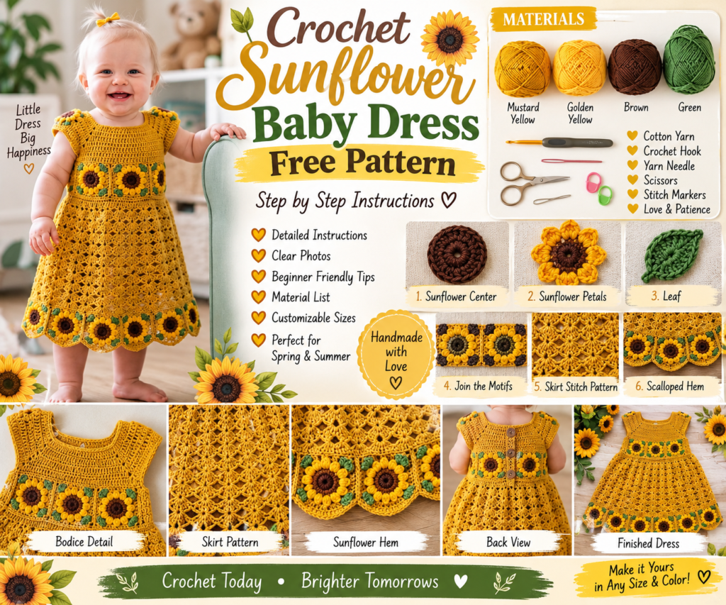 Crochet Sunflower Baby Dress Free Pattern