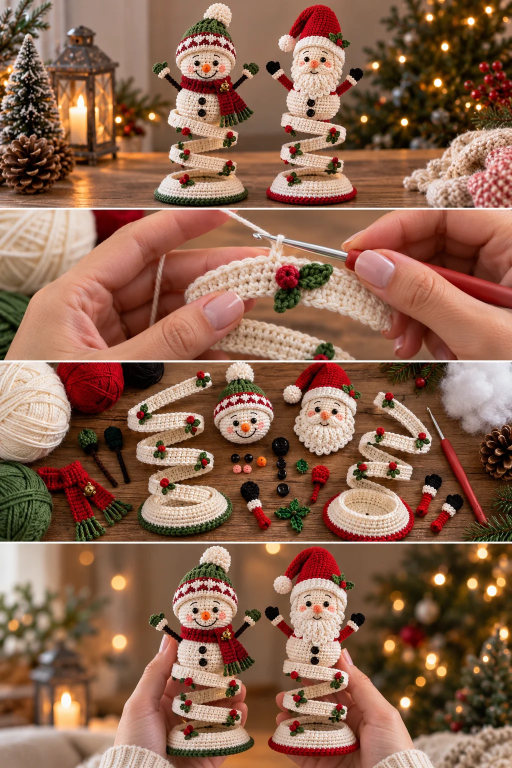 Crochet Snowman & Santa Spiral Stand Pattern
