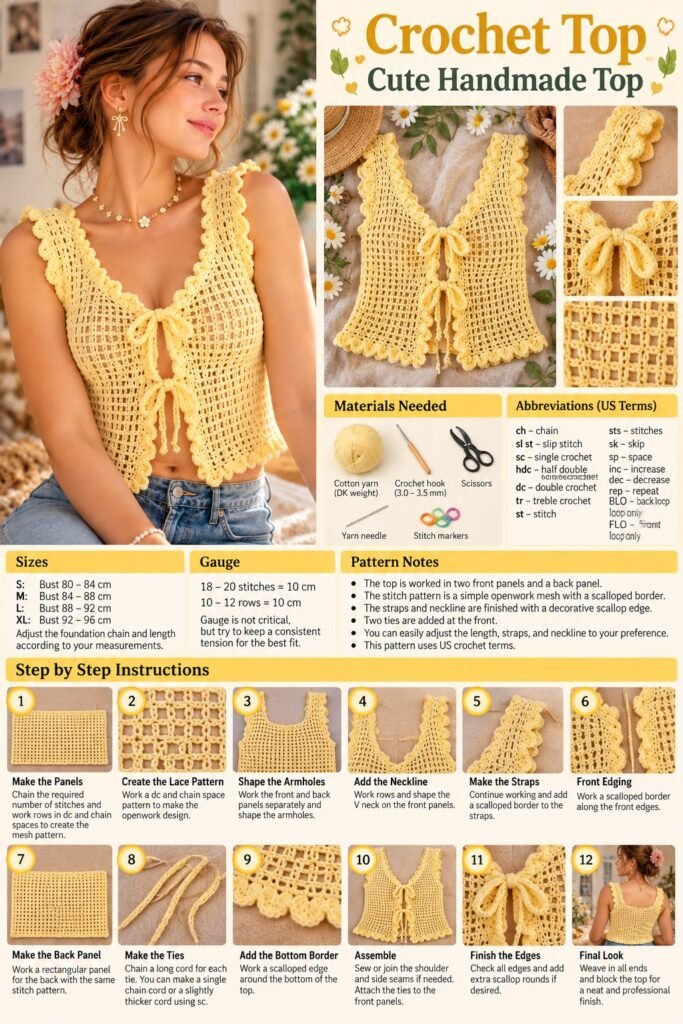 Crochet Summer Top Butter Yellow Mesh Design