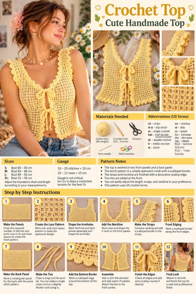 Crochet Summer Top Butter Yellow Mesh Design