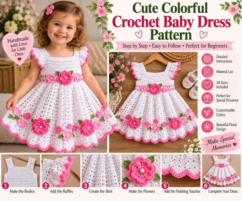CUTE COLORFUL CROCHET BABY DRESS PATTERN