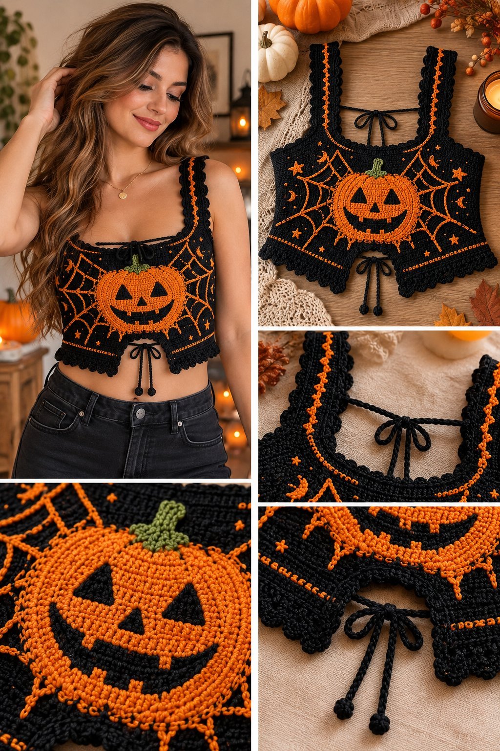 Crochet Pumpkin Spiderweb Crop Top Pattern