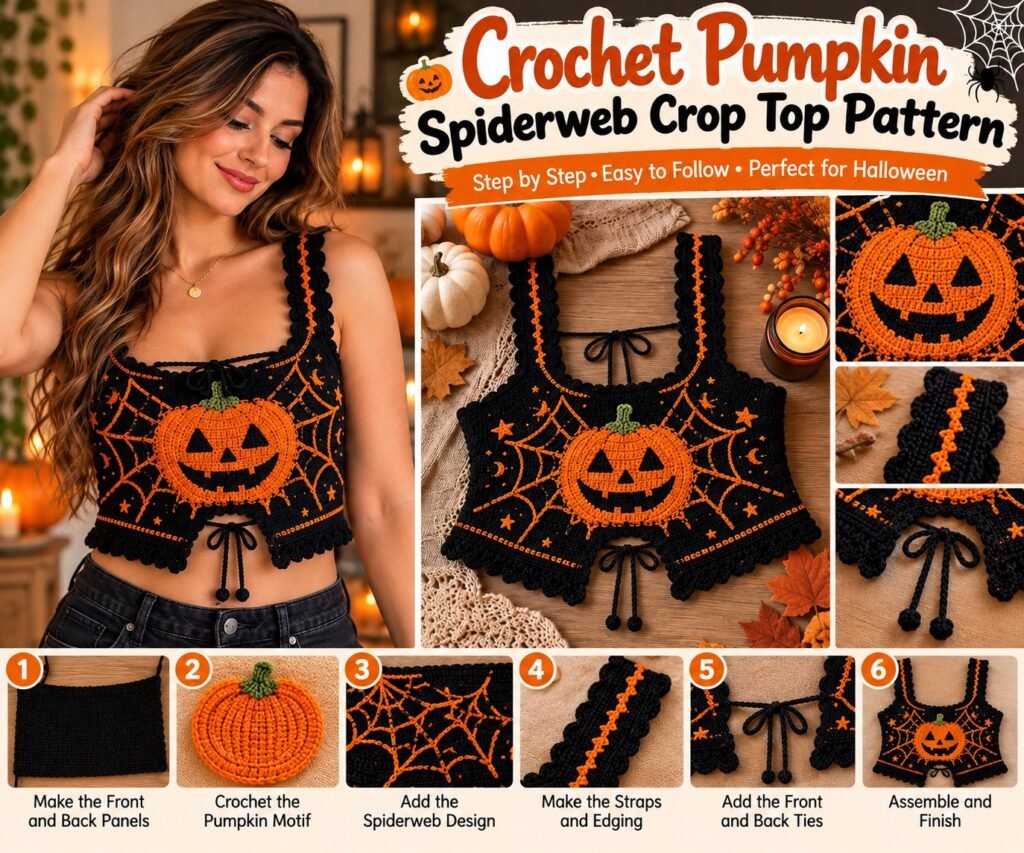 Crochet Pumpkin Spiderweb Crop Top Pattern