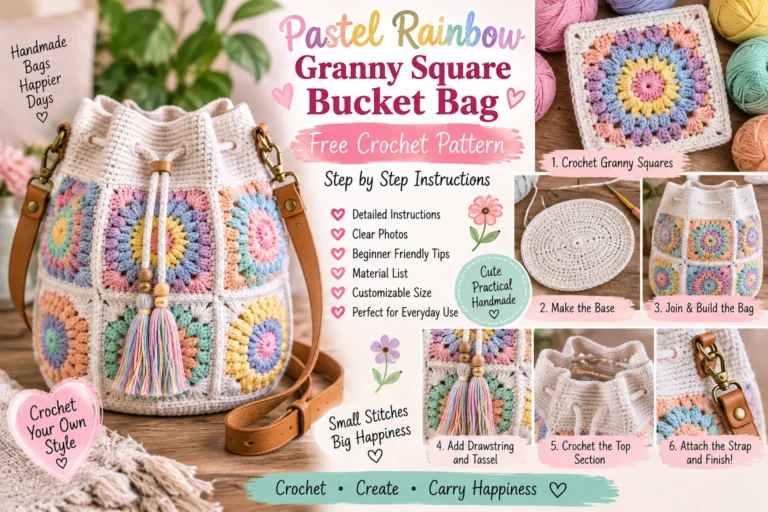 Pastel Rainbow Granny Square Bucket Bag Free Crochet Pattern