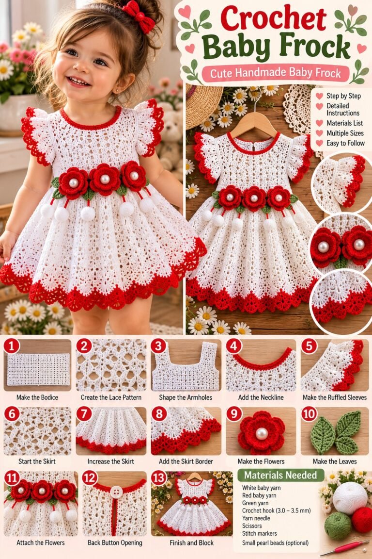 Crochet Baby Frock Cute Handmade Baby Dress with Rose Trim