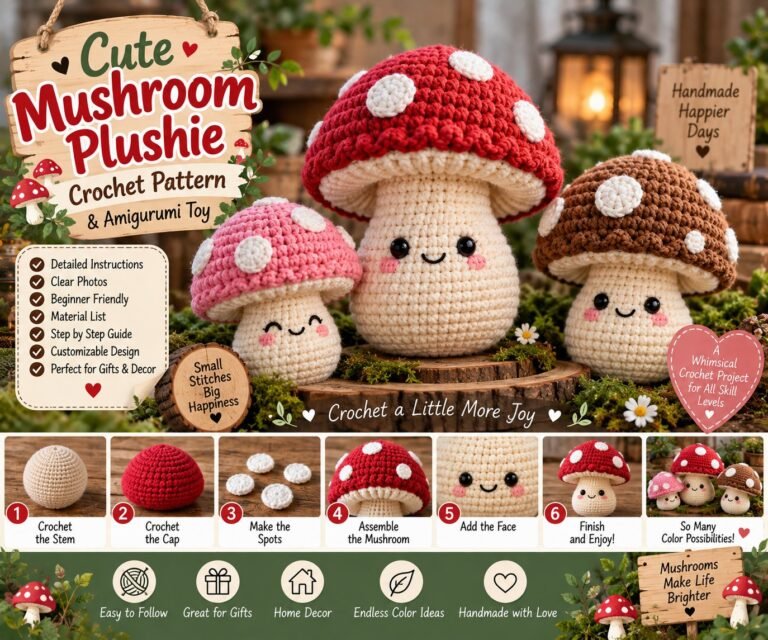 Cute Mushroom Plushie Crochet Pattern & Amigurumi Toy