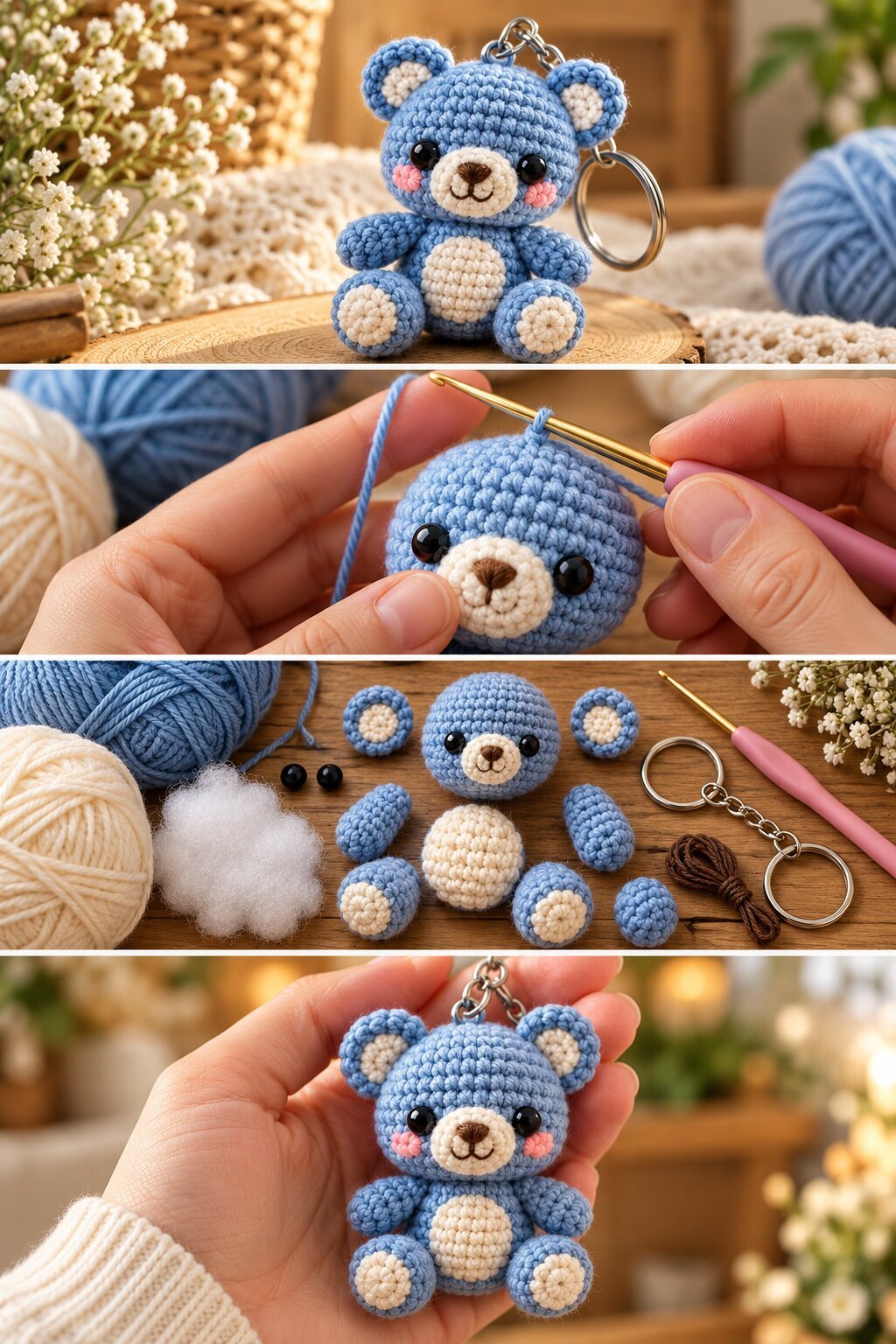 Tiny Teddy Bear Keychain Crochet Pattern