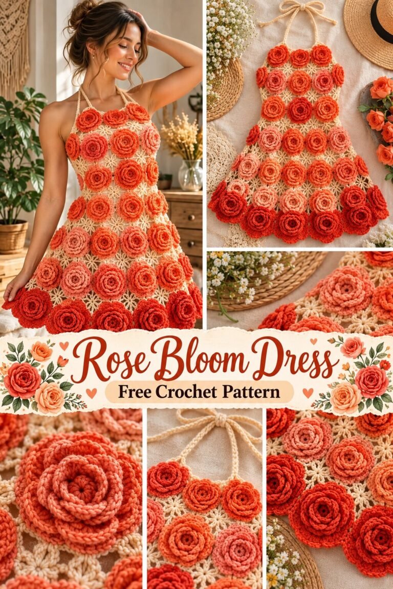 Coral Sunset Floral Halter Dress Free Crochet Pattern