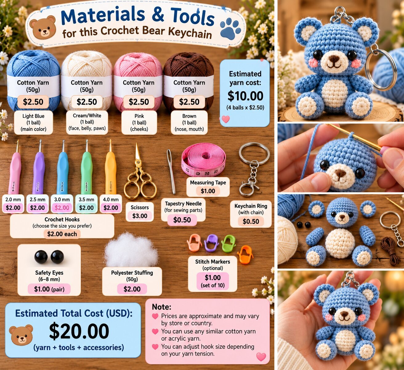 Tiny Teddy Bear Keychain Crochet Pattern