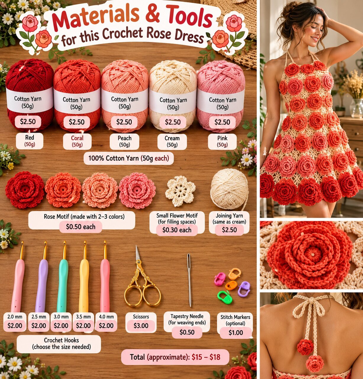 Coral Sunset Floral Halter Dress Free Crochet Pattern