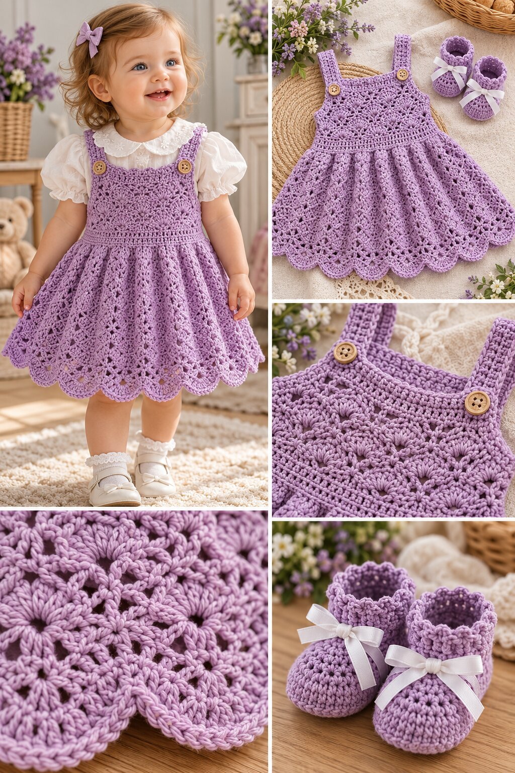 Lavender Lace Baby Pinafore Dress Free Crochet Pattern