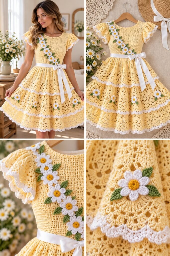 Lemon Daisy Tiered Dress Crochet Pattern