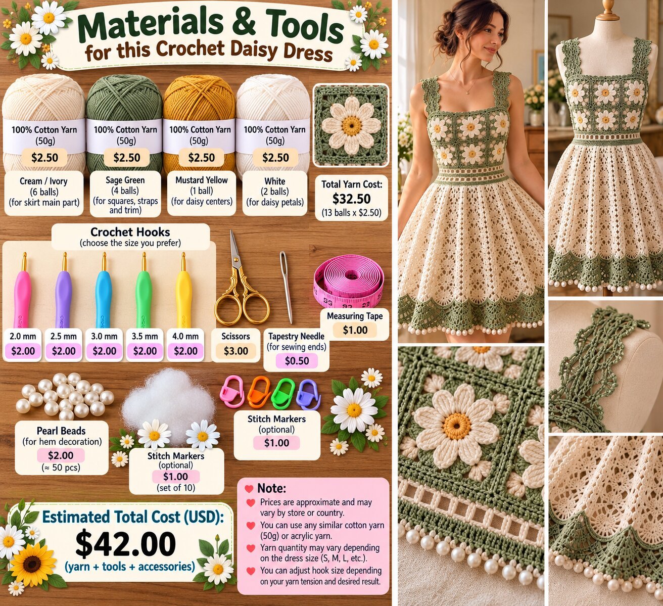 Sage Daisy Lace Dress Crochet Pattern