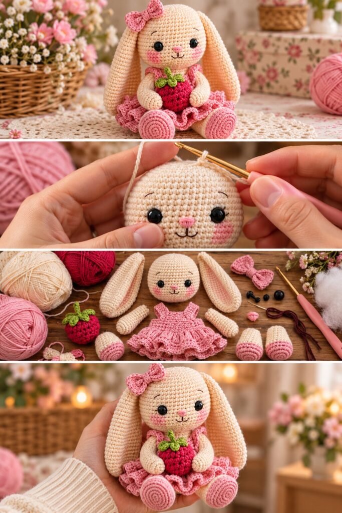 Adorable Amigurumi Bunny with Dress & Raspberry